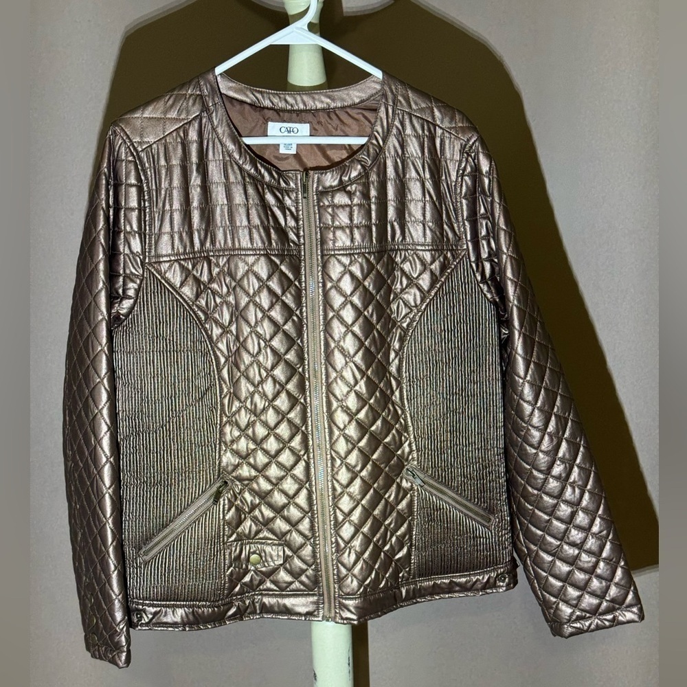 Cato~Bronze~Quilted~Jacket~Front Zipper~Fully Lined~Women’s 18-20~Like New~TC